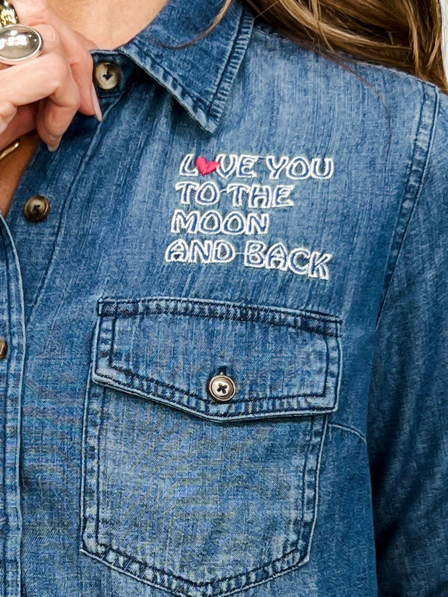 Billy T To The Moon and Back Button Down Top