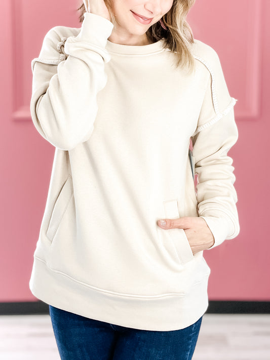 Contrast Stitch Top with Raglan Sleeves