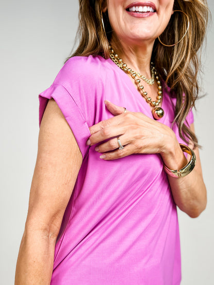 Bamboo V-Neck Dolman Cap Sleeve Top