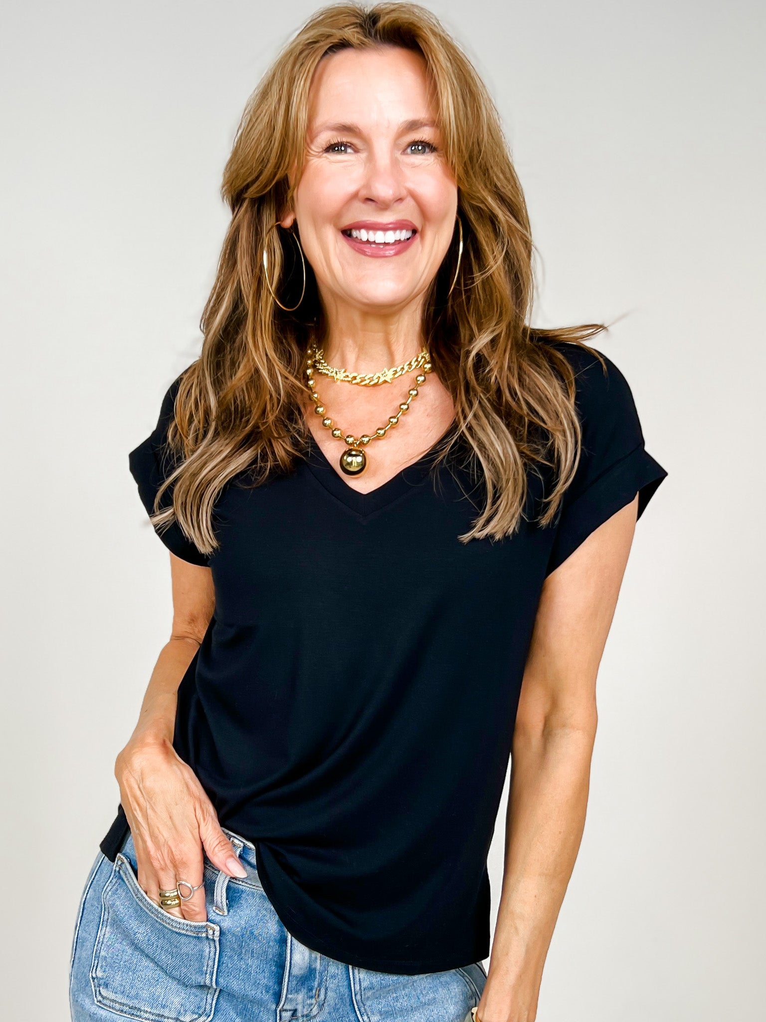 Bamboo V-Neck Dolman Cap Sleeve Top