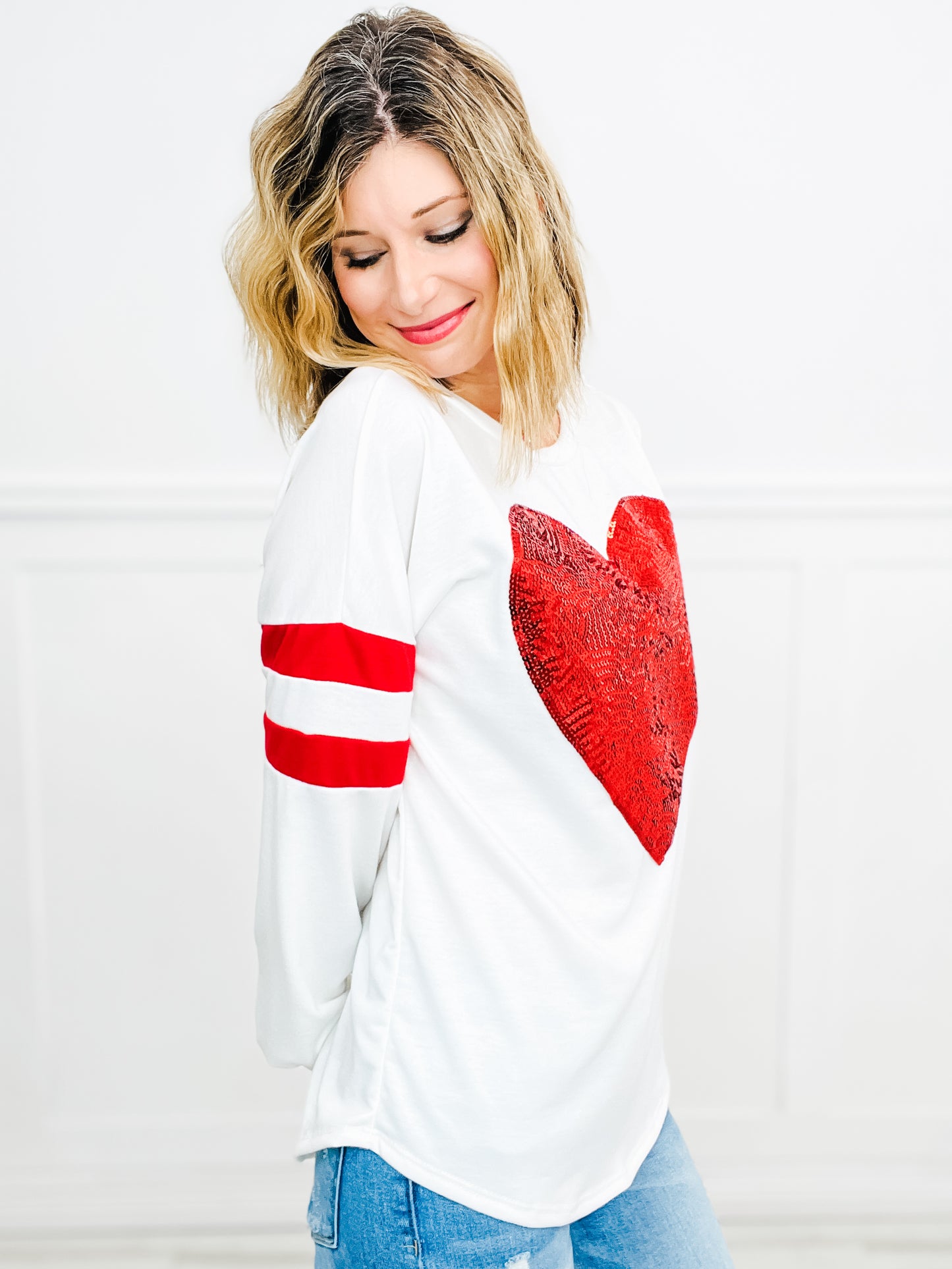 Heart Sequin Long Sleeve Top