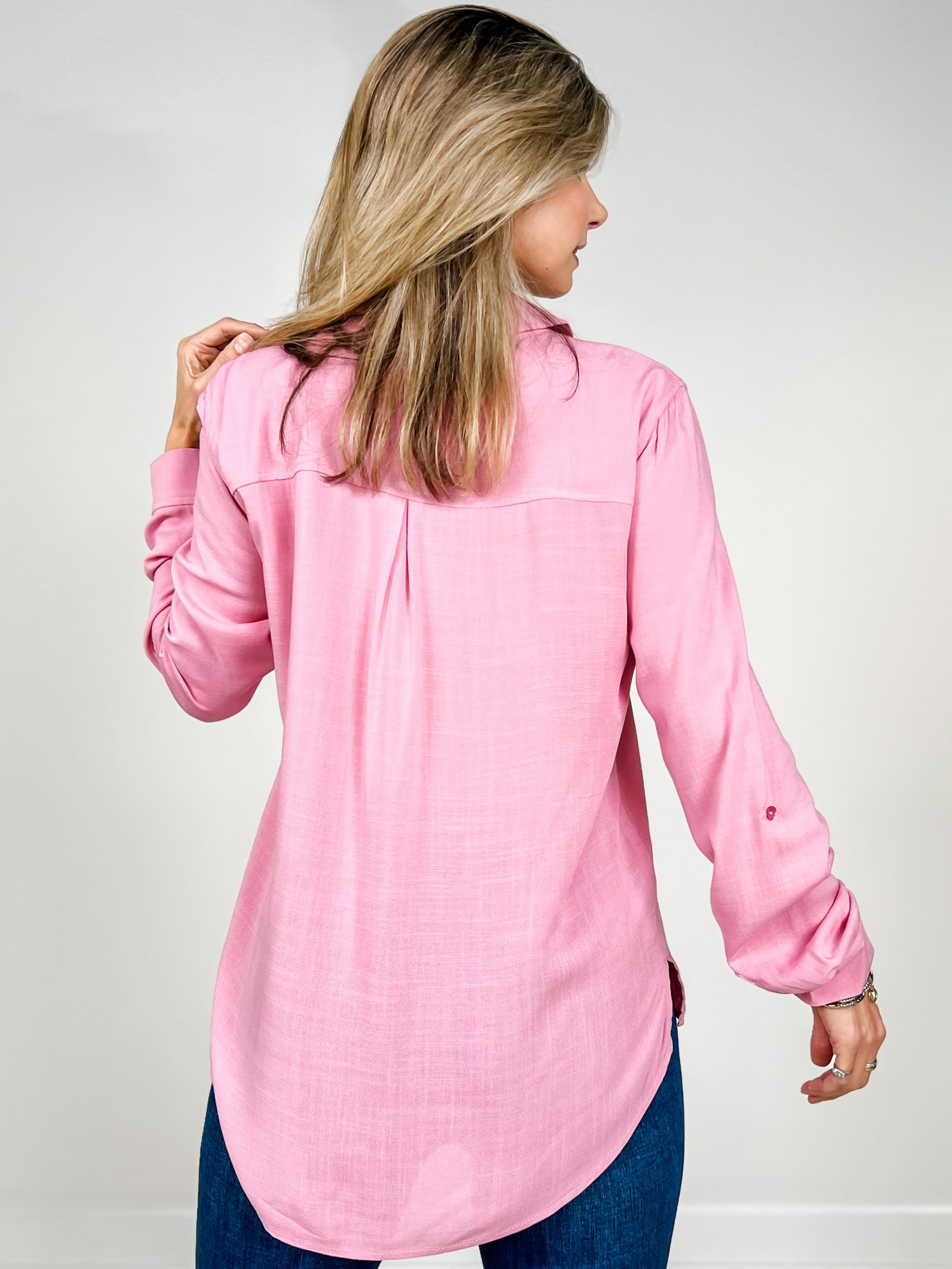 Long Sleeve Collared Button Down Top