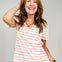 Striped V-Neck Short Sleeve Top