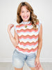 Mock Neck Sleeveless Wave Striped Crochet Knit Top