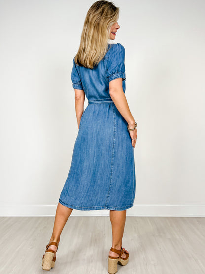 Puff Sleeved Denim Shirt Dress