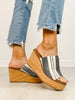 Corkys Mugshot Slip-On Wedges in  Black Natural Stripe 2