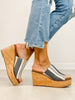 Corkys Mugshot Slip-On Wedges in  Black Natural Stripe 2