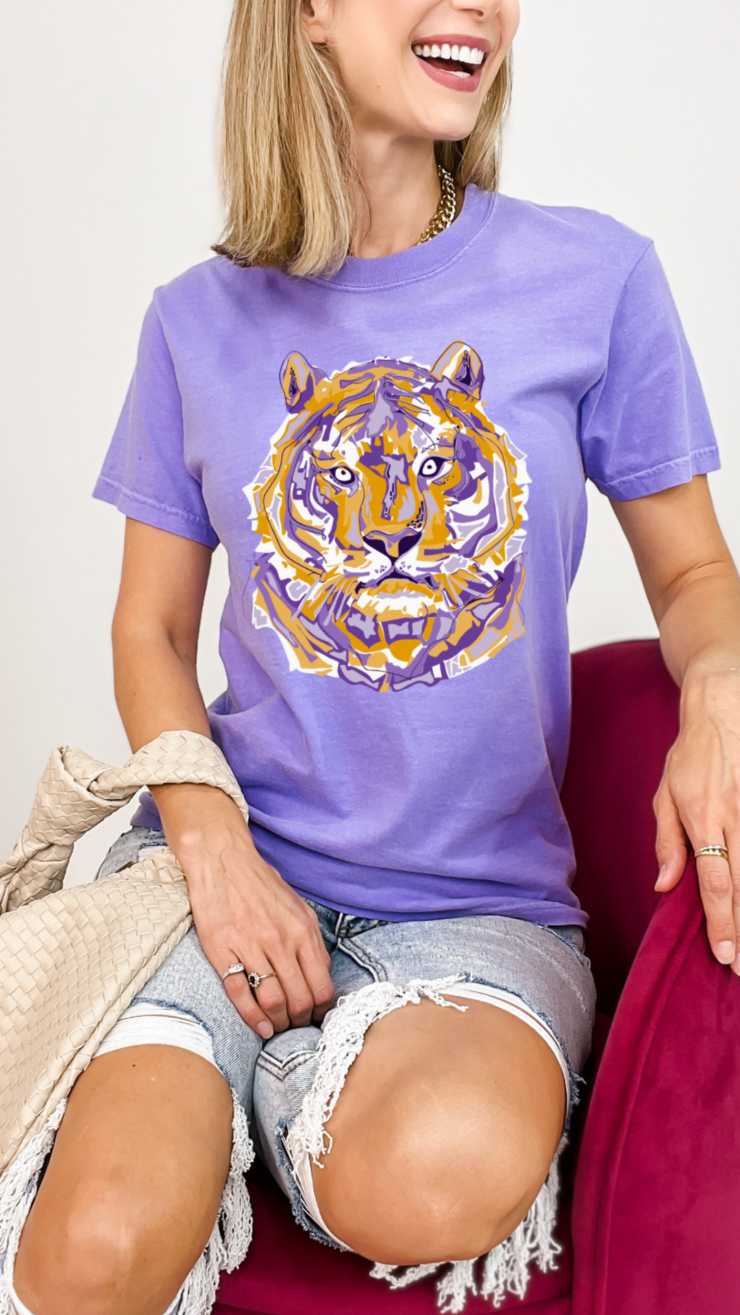 Layered Purple & Gold Tiger Graphic Tee
