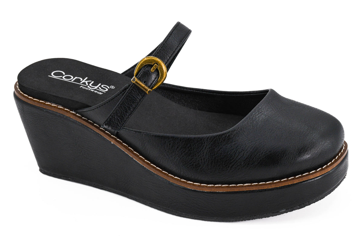 Corkys- Me Time- Black Wedge