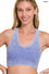 Stone Washed Ribbed Racerback Tank Top with Bra Pads - GROUP A