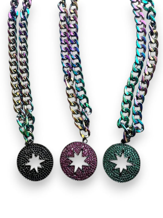 Aurora Cuban Pave Circle Star Necklace