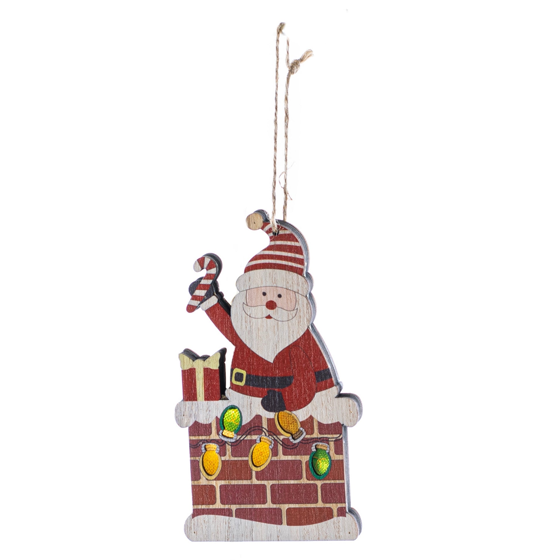 Santa in Chimney Christmas Ornament – Wooden Hanging Holiday Decor