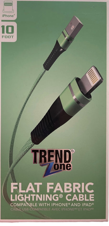 10FT FLAT 2 TONE FABRIC IPHONE CABLE