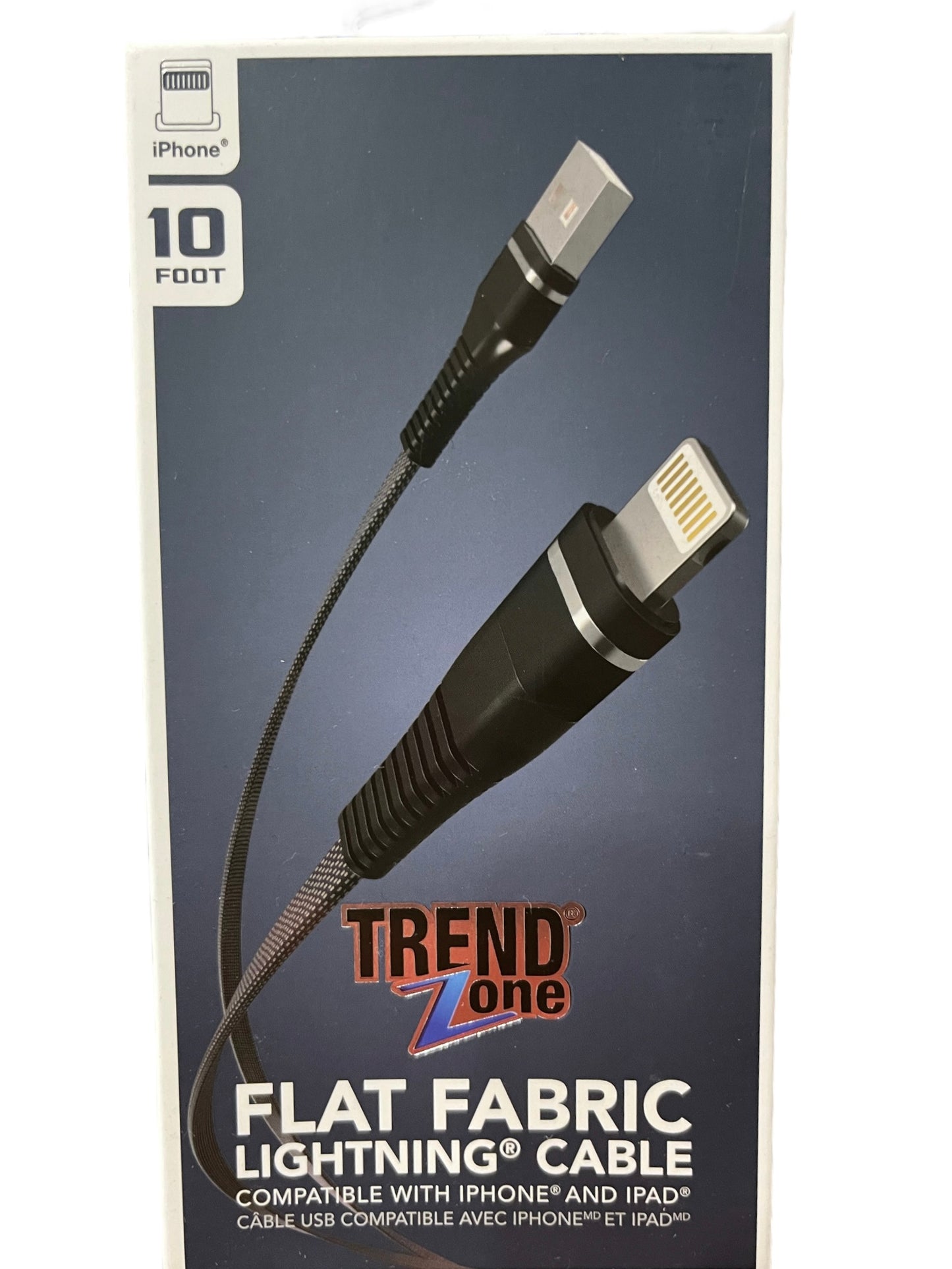 10FT FLAT 2 TONE FABRIC IPHONE CABLE