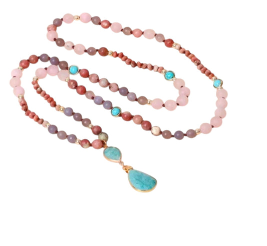 Natural Beaded Stone Necklace in Turquoise