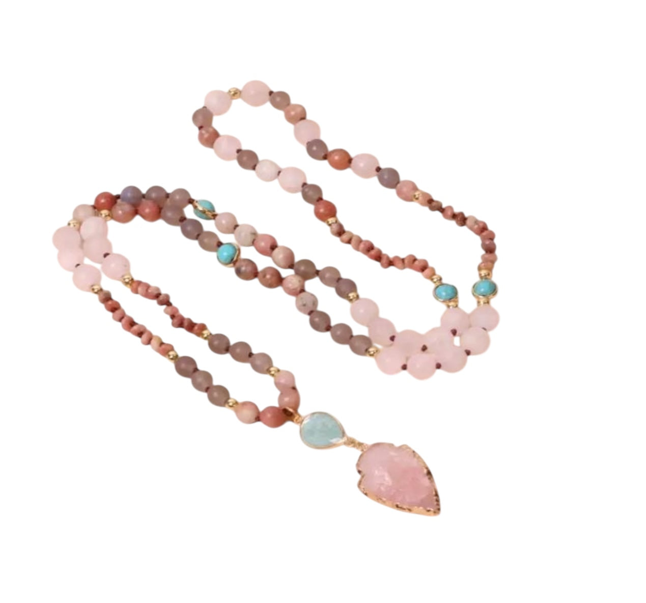 Natural Beaded Stone Necklace in Pink