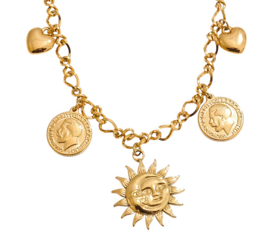 Sun and Moon Coin Charm Necklace