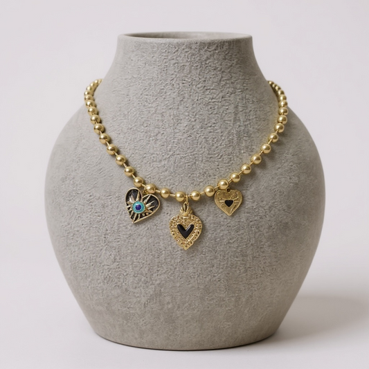5 Charm Heart Gold Necklace