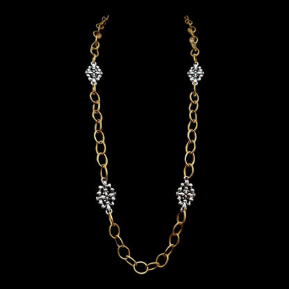 Mixed Metal Sterling & Gold Plated 36" Chain with Vintage Reproduction Fleur De Lis Accents