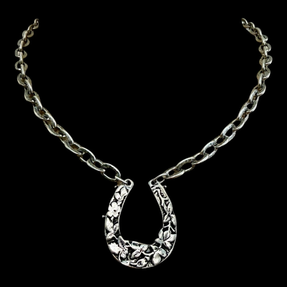 Vintage Reproduction Sterling Plated 17" Chain with Horseshoe Pendant