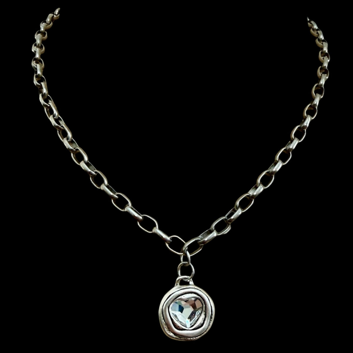 Sterling Plated Vintage Chain with Swarovski Crystal Heart Pendant