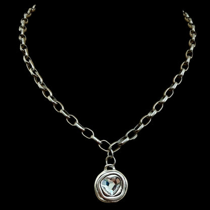 Sterling Plated Vintage Chain with Swarovski Crystal Heart Pendant
