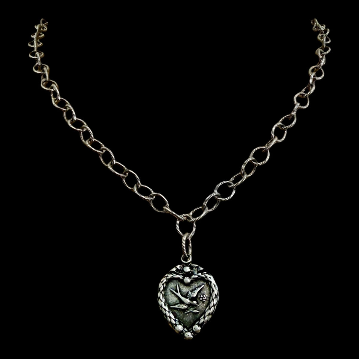 Vintage Reproduction Sterling Plated Chain with Dove Heart