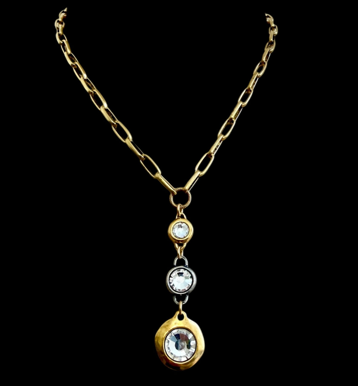 Reproduction 17" Gold Plated Chain with Sterling and Gold Plated Swarovski Crystals