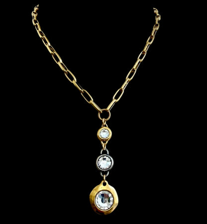 Reproduction 17" Gold Plated Chain with Sterling and Gold Plated Swarovski Crystals