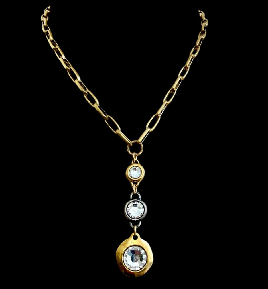 Reproduction 17" Gold Plated Chain with Sterling and Gold Plated Swarovski Crystals