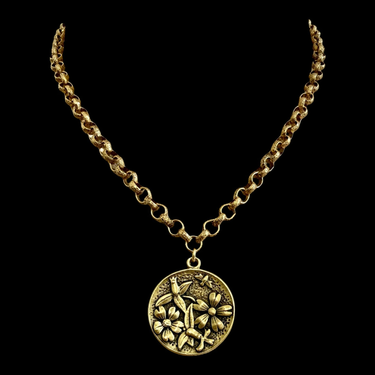 Gold Plated 17" Chain with Gold Plated Flower Bee Pendant