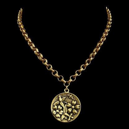Gold Plated 17" Chain with Gold Plated Flower Bee Pendant