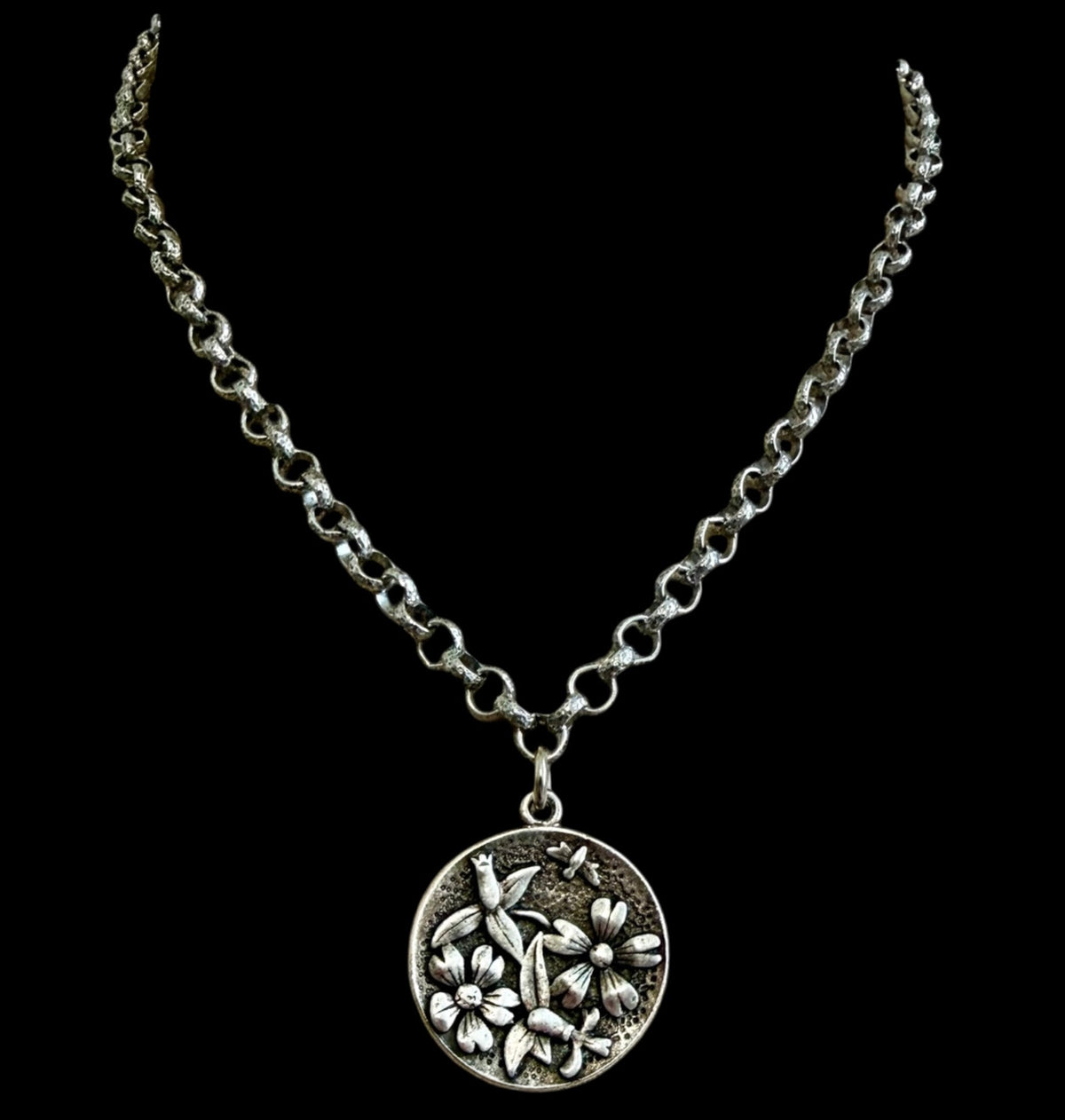 Sterling Plated 17" Chain with Sterling Plated Flower Bee Pendant