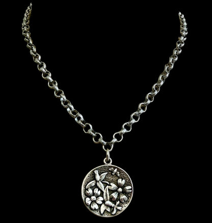 Sterling Plated 17" Chain with Sterling Plated Flower Bee Pendant