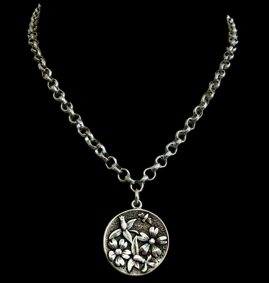 Sterling Plated 17" Chain with Sterling Plated Flower Bee Pendant