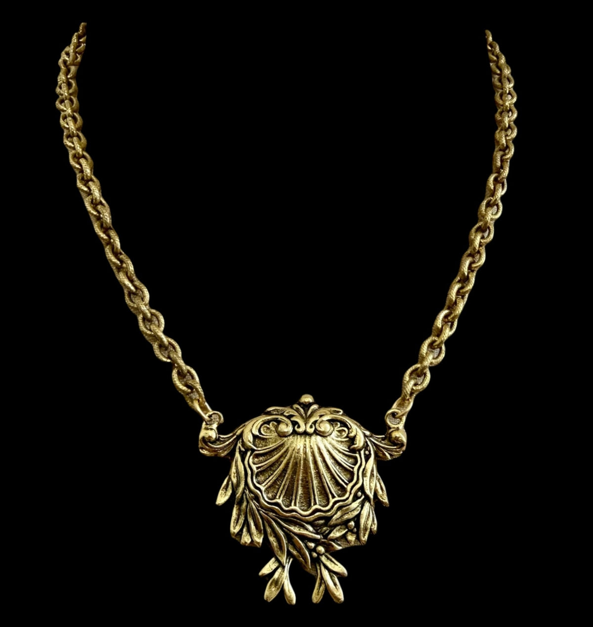 Gold Plated 17" Chain with Vintage Victorian Shell Brooch