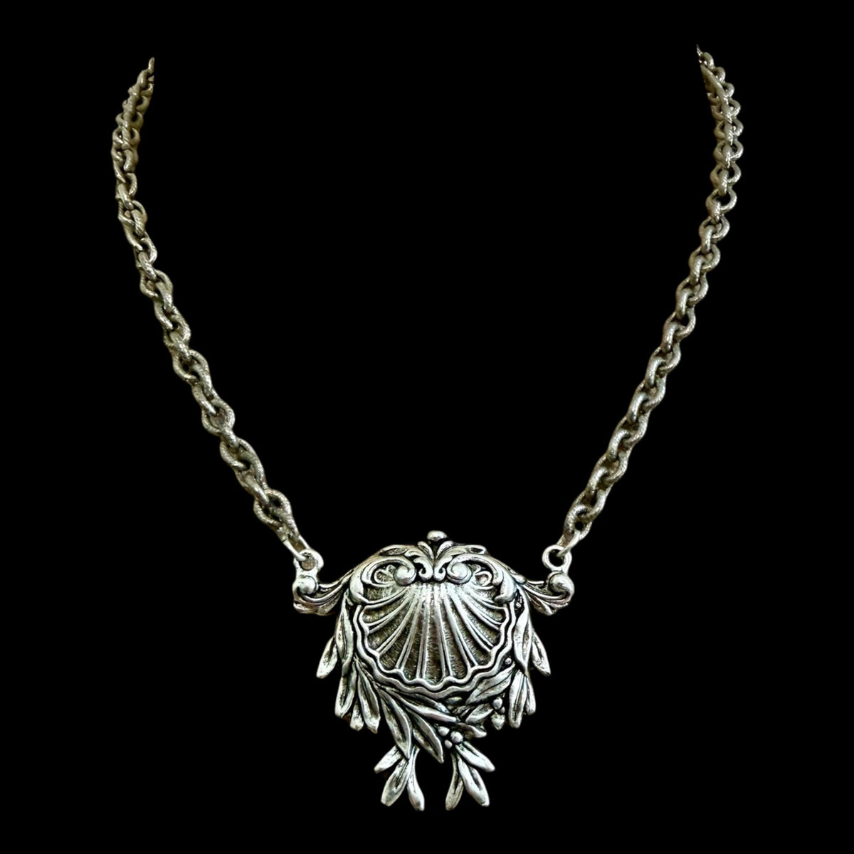 Sterling Plated 17" Chain with Vintage Victorian Shell Brooch
