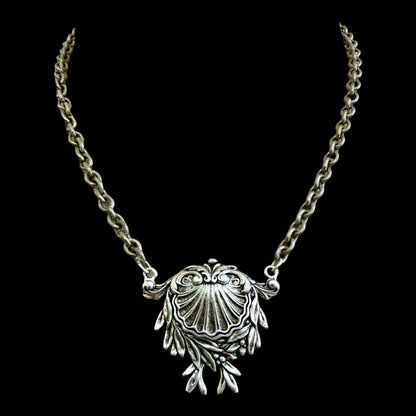 Sterling Plated 17" Chain with Vintage Victorian Shell Brooch