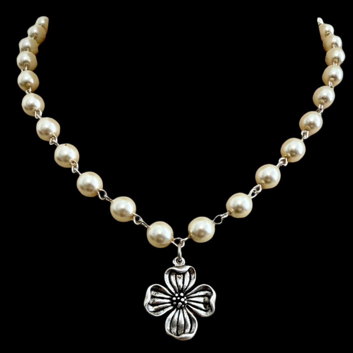Vintage Sterling Plated Reproduction Dogwood Necklace