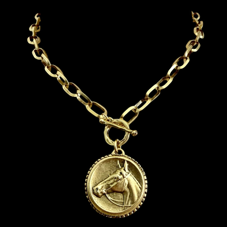 Vintage Reproduction Gold Plated Horse Coin