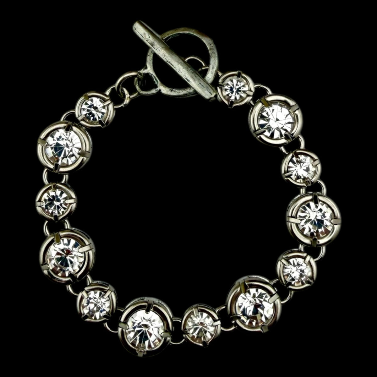 Sterling Plated Chain & Toggle Bracelet with Swarovski Crystal Charm 7.5"