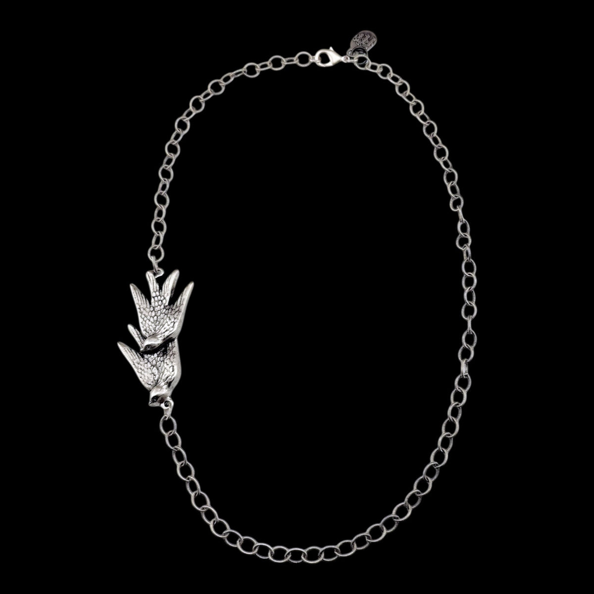 Sterling Plated 20" Chain with Vintage Double Bird Pendant