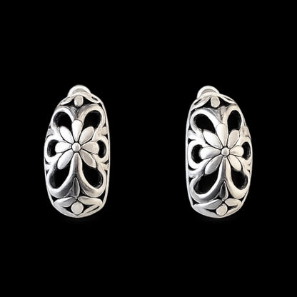 Reproduction Gold Plated Floral Half Hoop Earrings