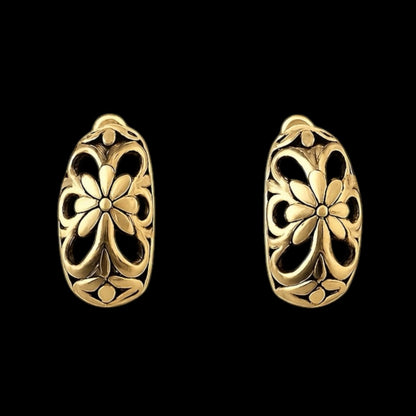 Reproduction Gold Plated Floral Half Hoop Earrings