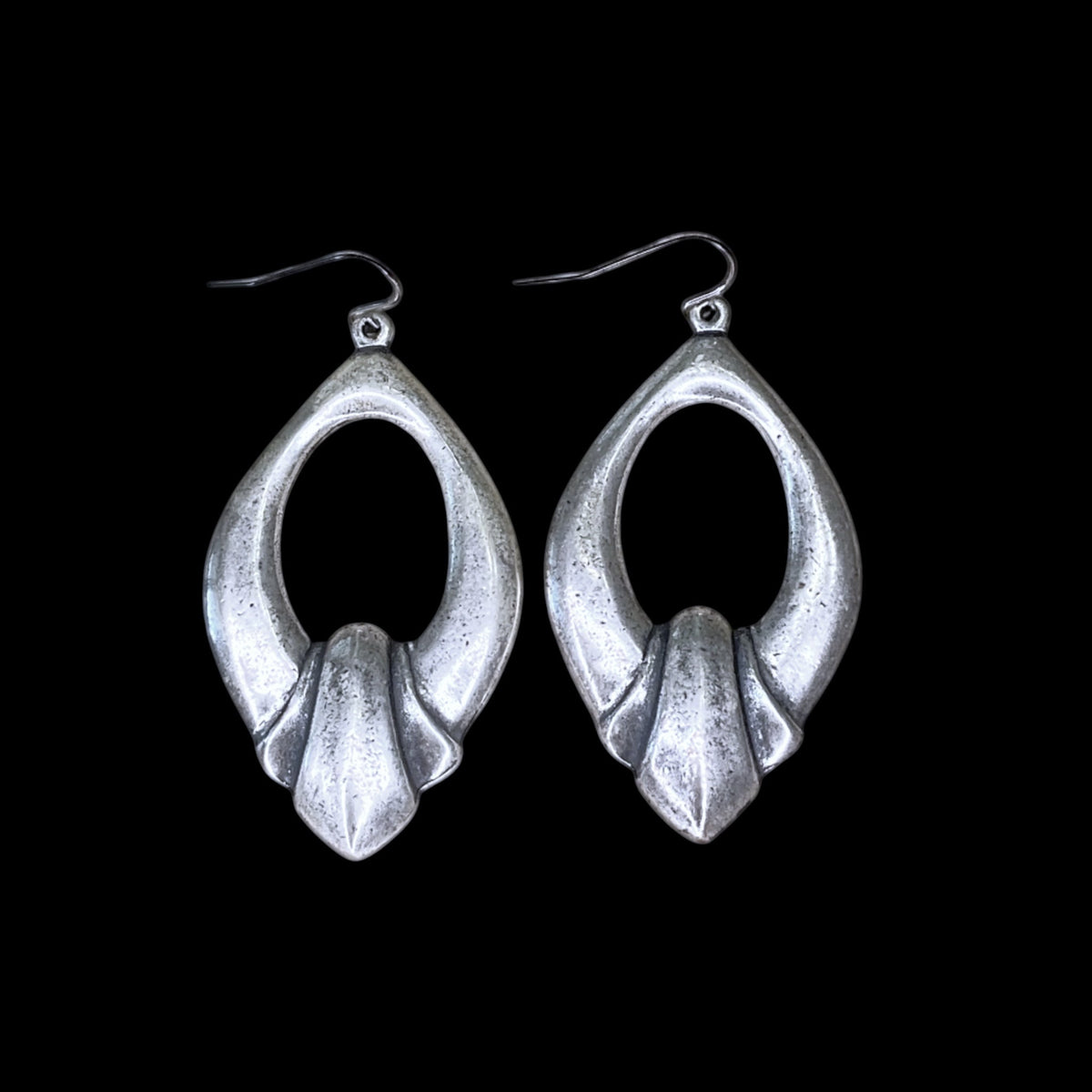 Repurposed sterling plated elongated french drop earring