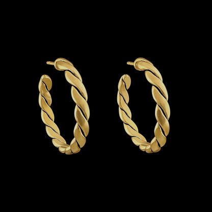Gold Plated Medium Vintage Rope Hoop Earrings