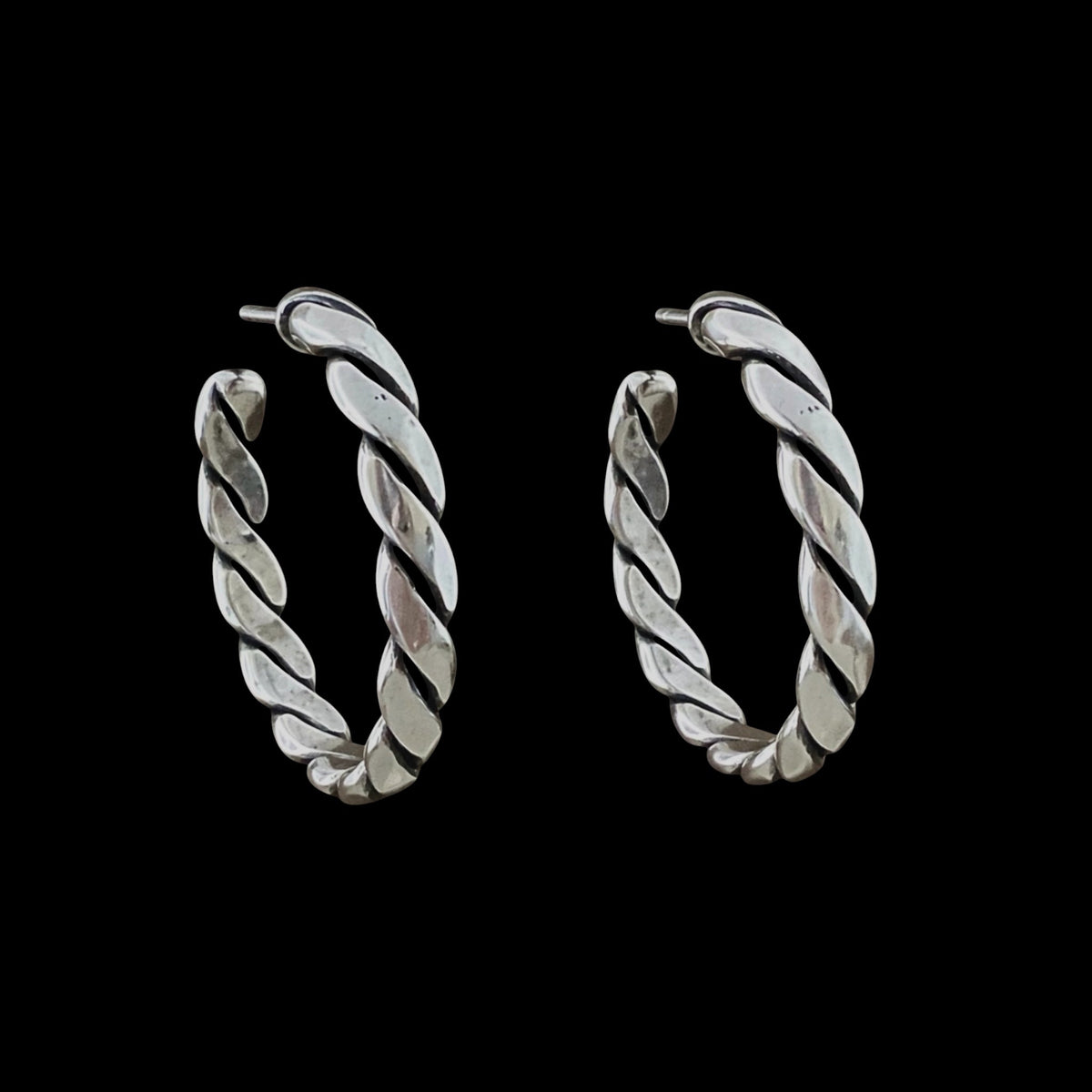 Sterling Plated Medium Vintage Rope Hoop Earrings