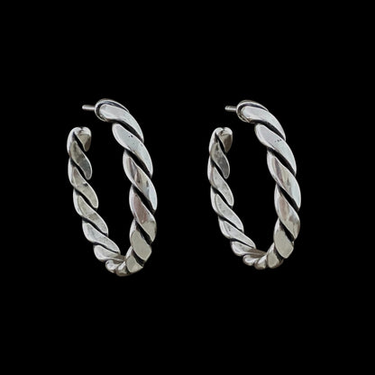 Sterling Plated Medium Vintage Rope Hoop Earrings