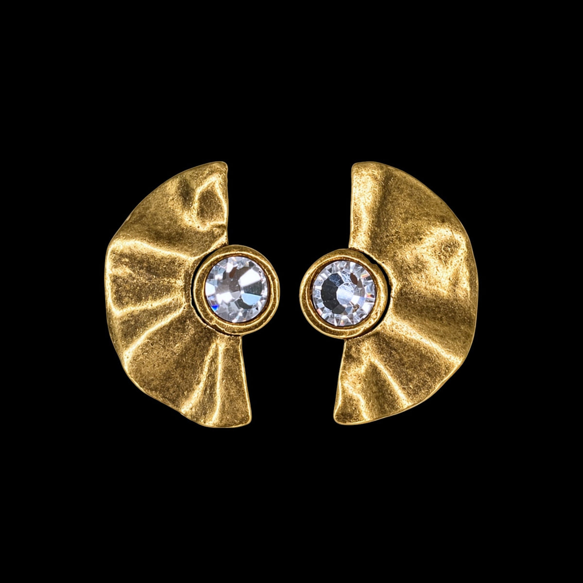 Gold plated Repurposed fan earring with vintage swarovski crystal
