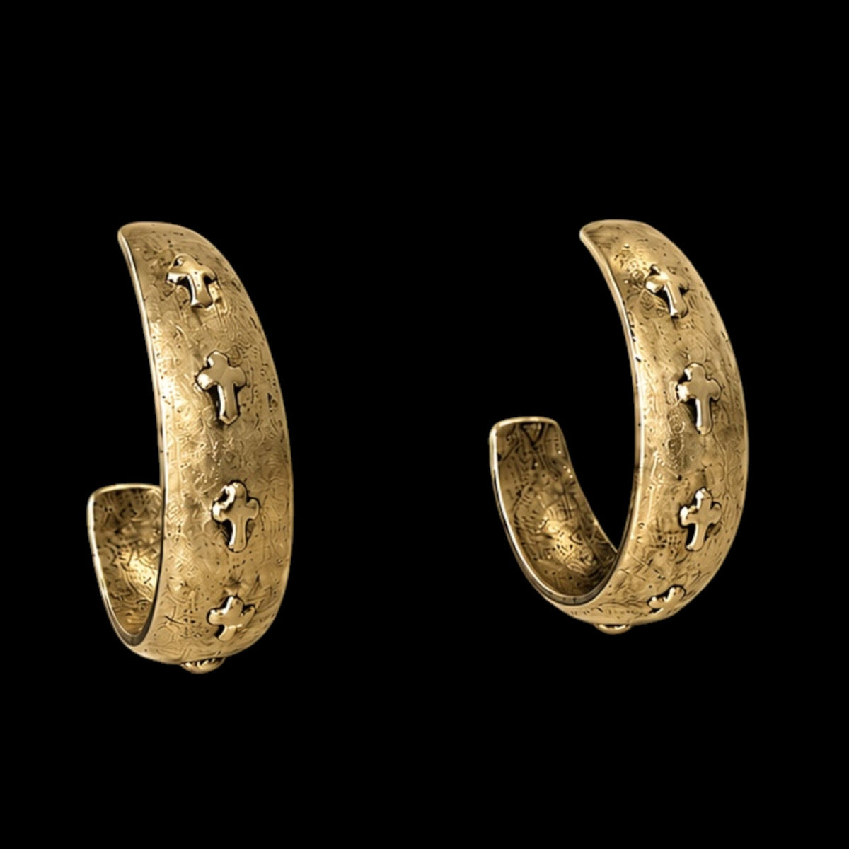 gold plated Repurposed raised cross hoop earring